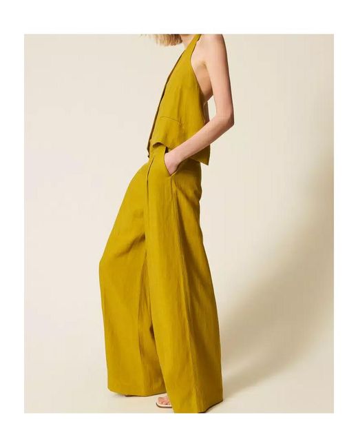 Twinset Yellow Wide Leg Trousers