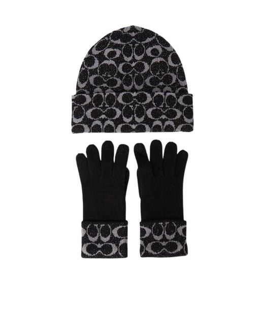 COACH Black Gloves And Hat Two-Piece Set