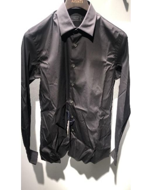 Prada Blue Long-Sleeved Poplin Shirt for men