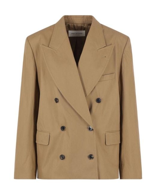 Dries Van Noten Natural Bosea Twill Double-Breasted Blazer