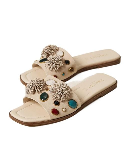 Twinset Natural Embellished Slides