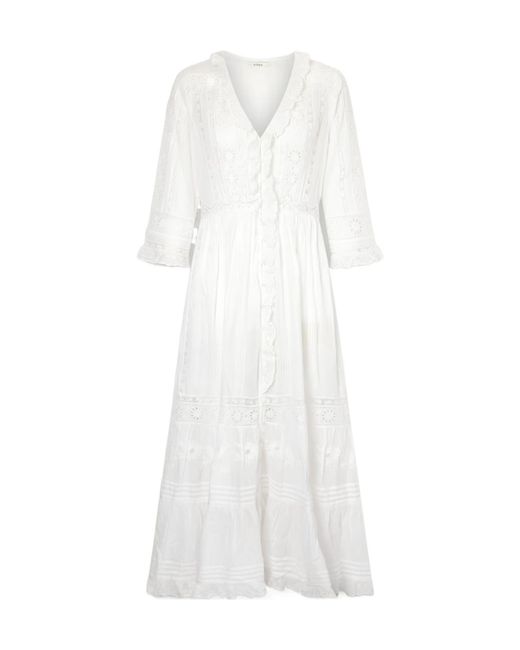 Doen White Lace-Trimmed Organic Cotton-Voile Midi Dress