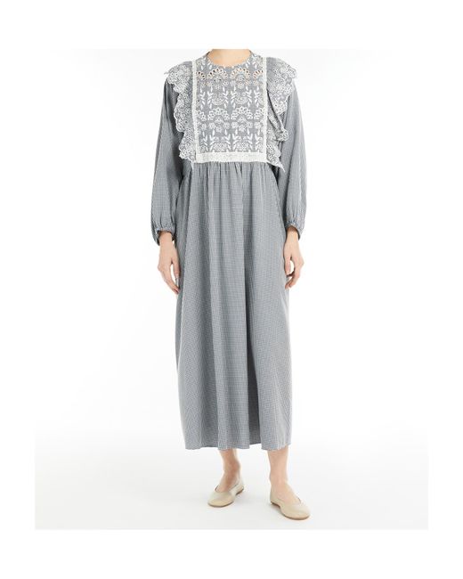 Weekend by Maxmara Gray Gingham Cotton Dress With Broderie Anglaise Embroidery