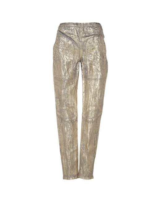 Rick Owens Natural Metallic Crinkled Effect Trousers