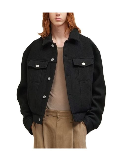 AMI Black Long-Sleeve Wool Jacket for men
