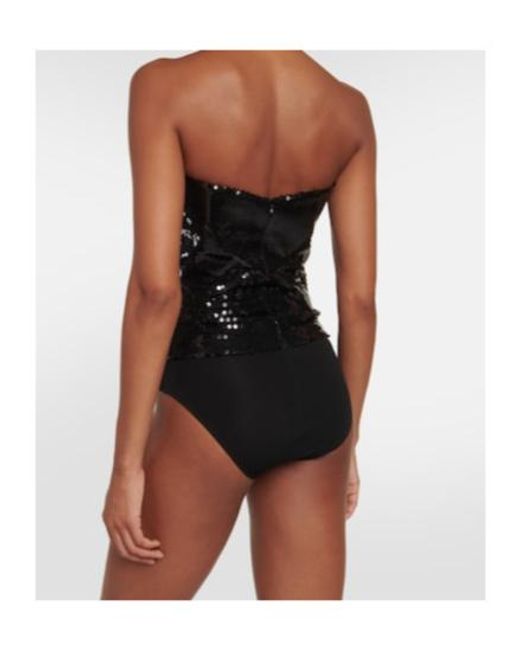 Alexandre Vauthier Black Sequined Strapless Bodysuit