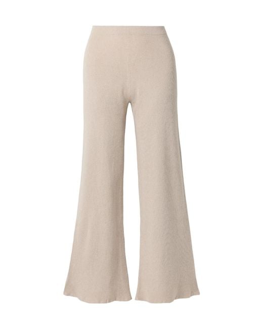 The Elder Statesman Natural Delicash Ribbed Blend Wide-Leg Casual Pants
