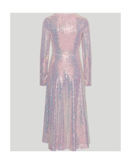 ROTATE BIRGER CHRISTENSEN Purple V-Neck Long-Sleeved Dress
