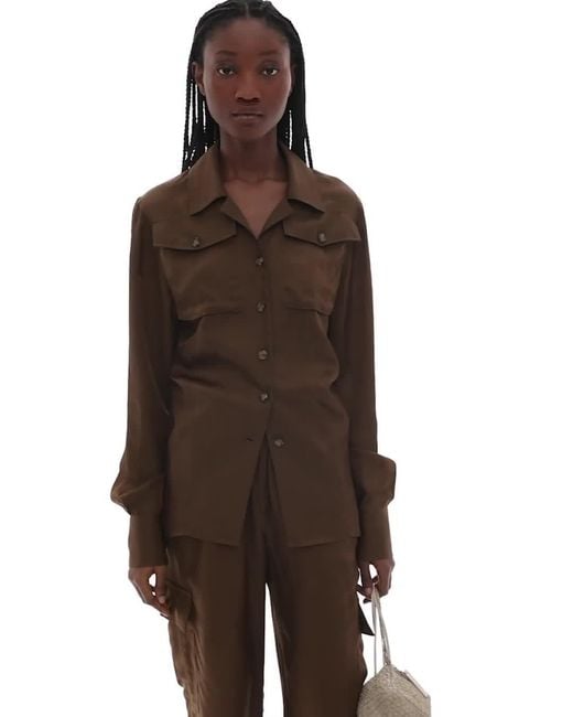 Helmut Lang Brown Long-Sleeve Satin-Finish Shirt