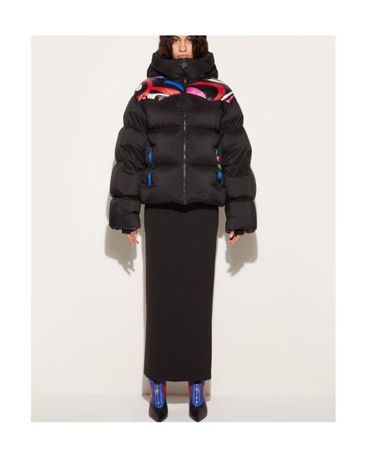 Emilio Pucci Black Pucci Onde-Panelled Zipped Hooded Puffer Jacket
