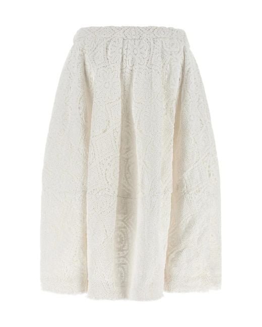 Comme des Garçons White Lace-Patterned Pleated Midi Skirt