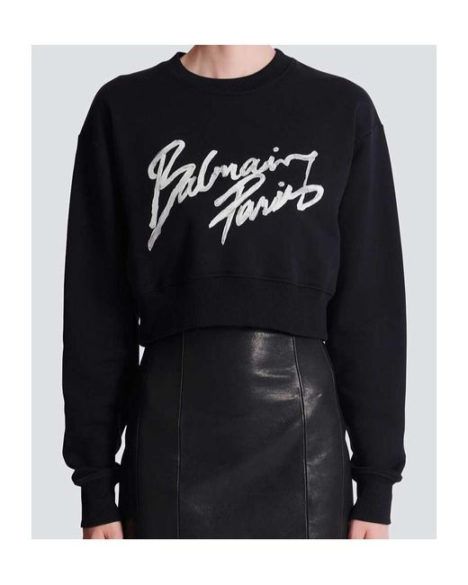 Balmain Black Logo Printed Cropped Sweatshirt