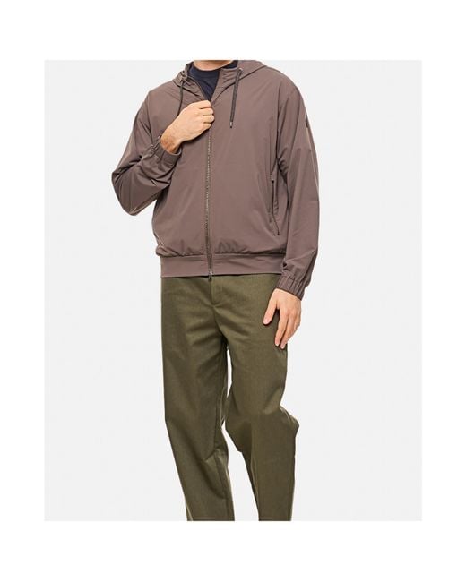 Herno Brown Logo Patch Zip-Up Drawstring Hoodie for men