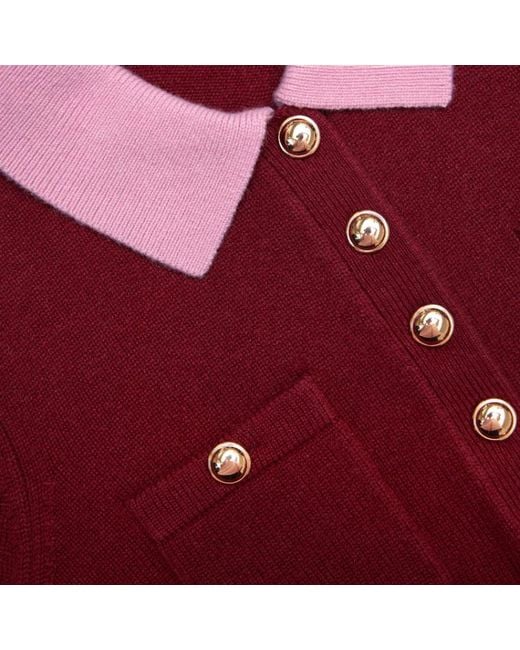 Self-Portrait Red Contrast Collar Knit Top