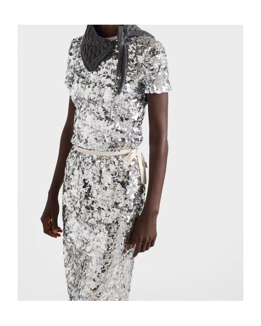 Prada White Embroidered Sequin Top