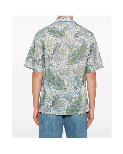 Etro Green Paisley Printed Short Sleeved Shirt for men