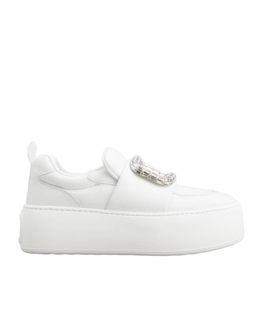 Roger Vivier White Viv' Up Embellished Buckle Sneakers