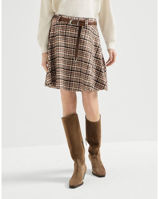 Brunello Cucinelli Natural Comfort Checked Wool And Alpaca Mini Circle Skirt