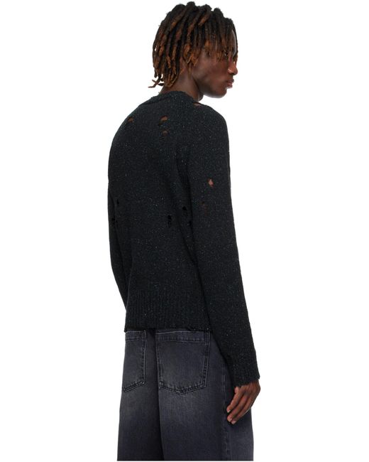 we11done Black Crew Neck Long Sleeve Sweater for men