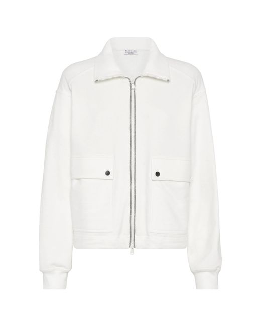 Brunello Cucinelli White Monili Bead-Embellished Sweatshirt