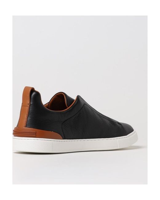 Zegna Black Round Head Low-Cut Casual Sneakers