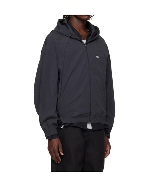 Amomento Black Nylon Hooded Jacket for men