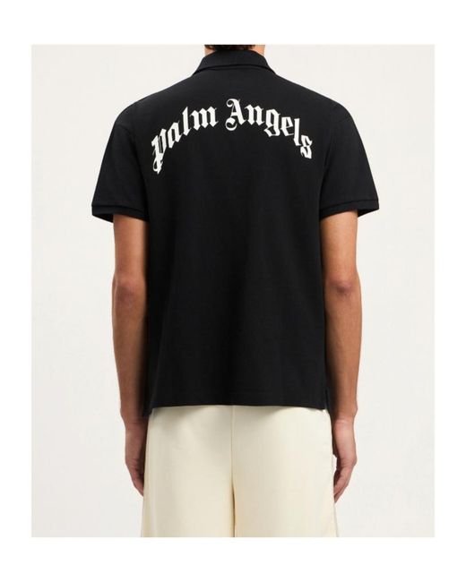 Palm Angels Black Curved Logo Short-Sleeved Polo Shirt for men