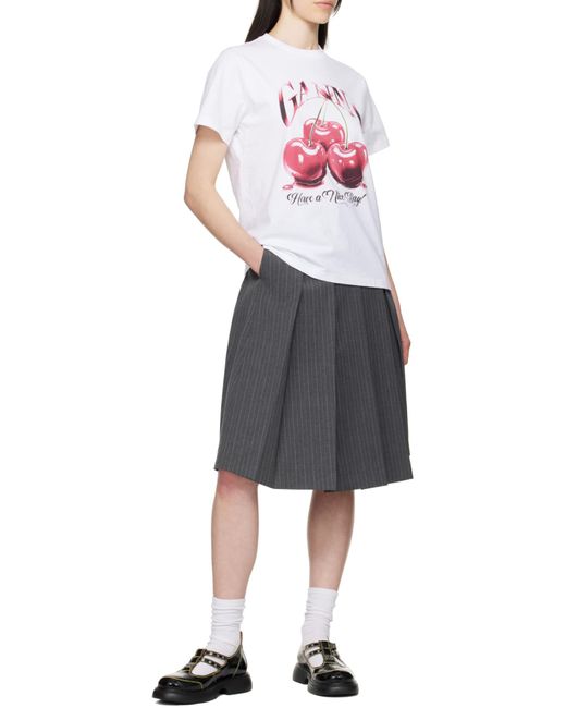 Ganni White Cherry Printed Crewneck T-Shirt