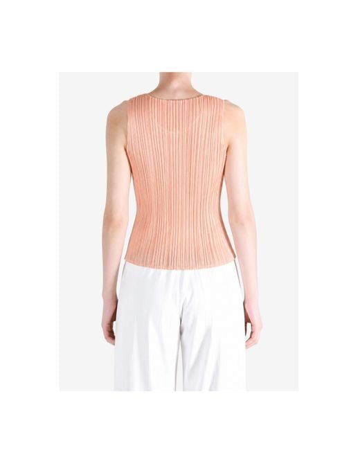 Pleats Please Issey Miyake Pink Monthly Colors July Pleated Sleeveless Top