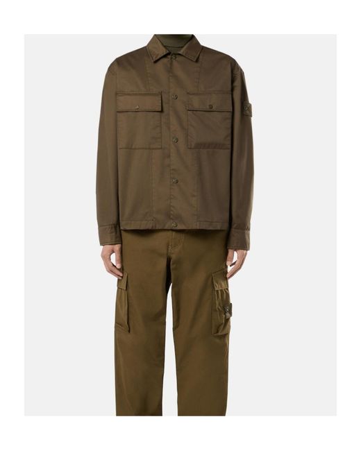 Stone Island Green Logo Patch Overshirt for men
