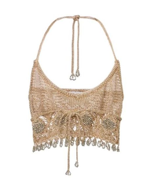 Rabanne White Crochet Embellished Lamé Crop Top