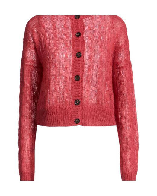 Brunello Cucinelli Red Solid Color Lightweight Knit Cardigan