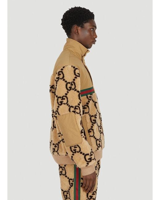 Gucci Natural Monogrammed Contrasting Teddy Jacket for men