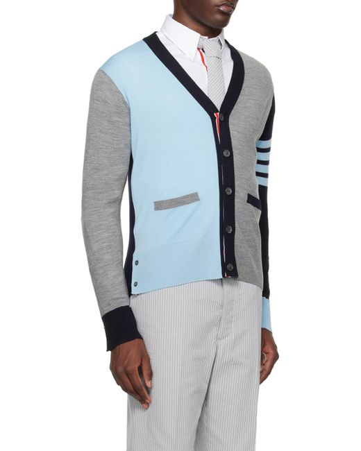 Thom Browne Blue Colour-Block Knit Cardigan for men