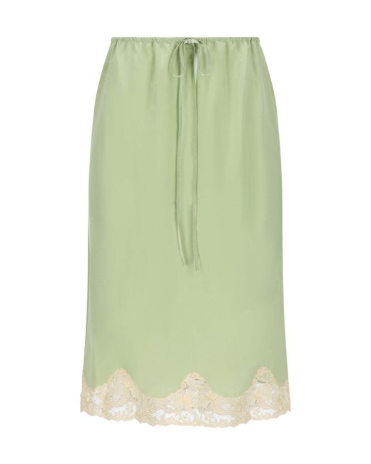 Saint Laurent Green Lace Trim Drawstring Skirt
