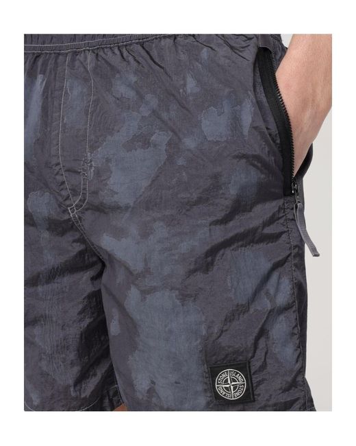 Stone Island Blue Compass Patch Swim Shorts for men