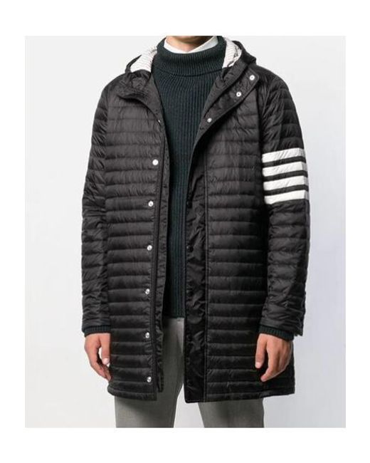 Thom Browne Black 4-Bar Hooded Down Coat for men