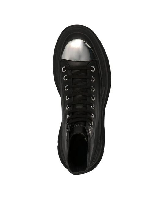 McQueen Black Tread Slick Lace-Up Boots for men
