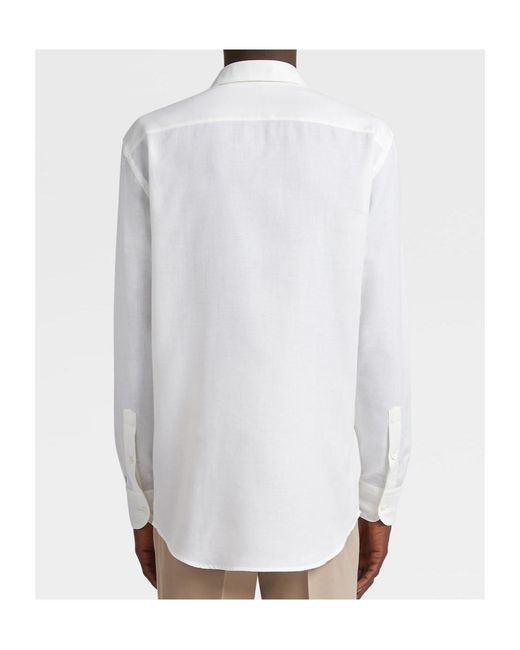 Zegna White Cashco Long-Sleeved Shirt for men