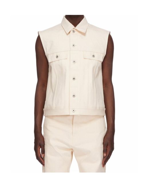 Rick Owens Sleeveless Trucker Jacket in Natural for Men | Lyst