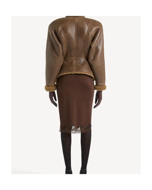 Balmain Brown Knit Midi Skirt With Lace