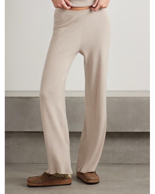 The Elder Statesman Natural Delicash Ribbed Blend Wide-Leg Casual Pants