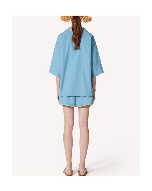 RED Valentino Blue Short Sleeve V-Neck Top