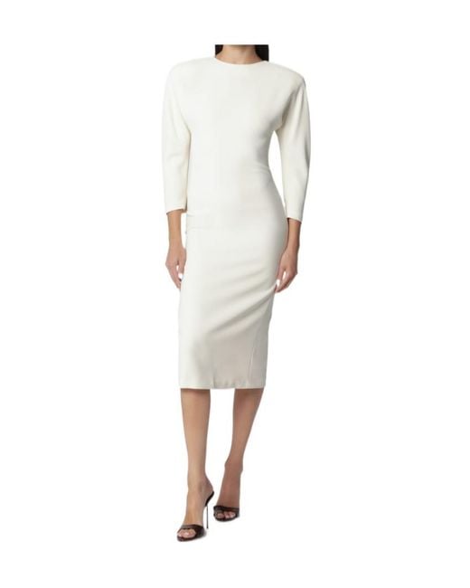 ANDAMANE White Midi Dress With Rounded Shoulders