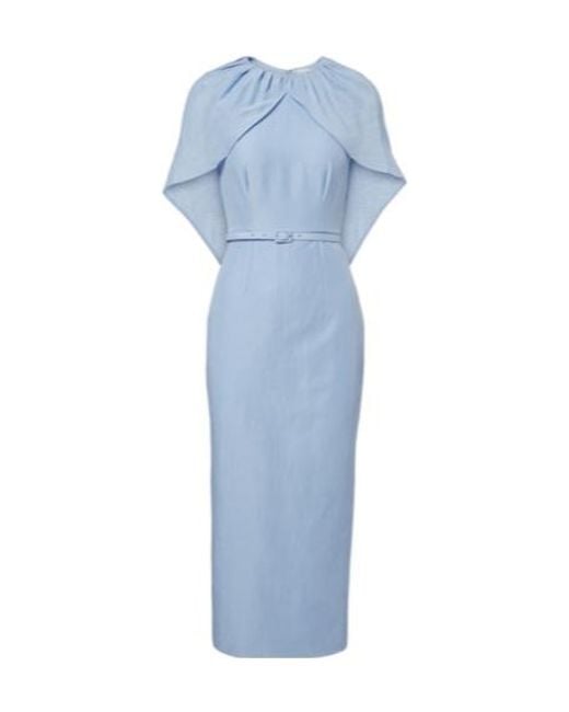 Roland Mouret Blue Belted Caped Midi Dress