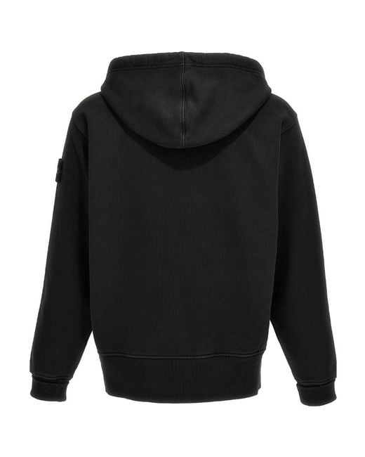 Stone Island Black Compass Patch Drawstring Hoodie for men