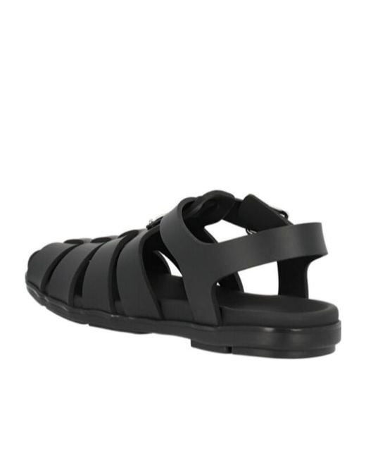 Prada Black Logo Plaque Round-Toe Sandals for men