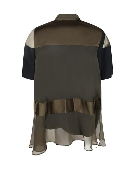 Sacai Green Panelled High-Neck Top