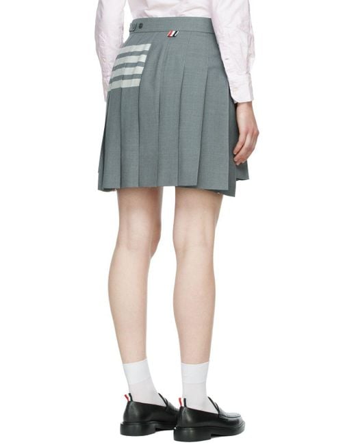 Thom Browne Gray Plain Weave 4-Bar Pleated Mini Skirt