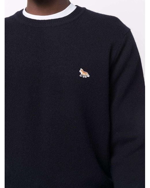 Maison Kitsuné Blue Maison Kitsuné Baby Fox Patch Cosy R-Neck Pullover for men
